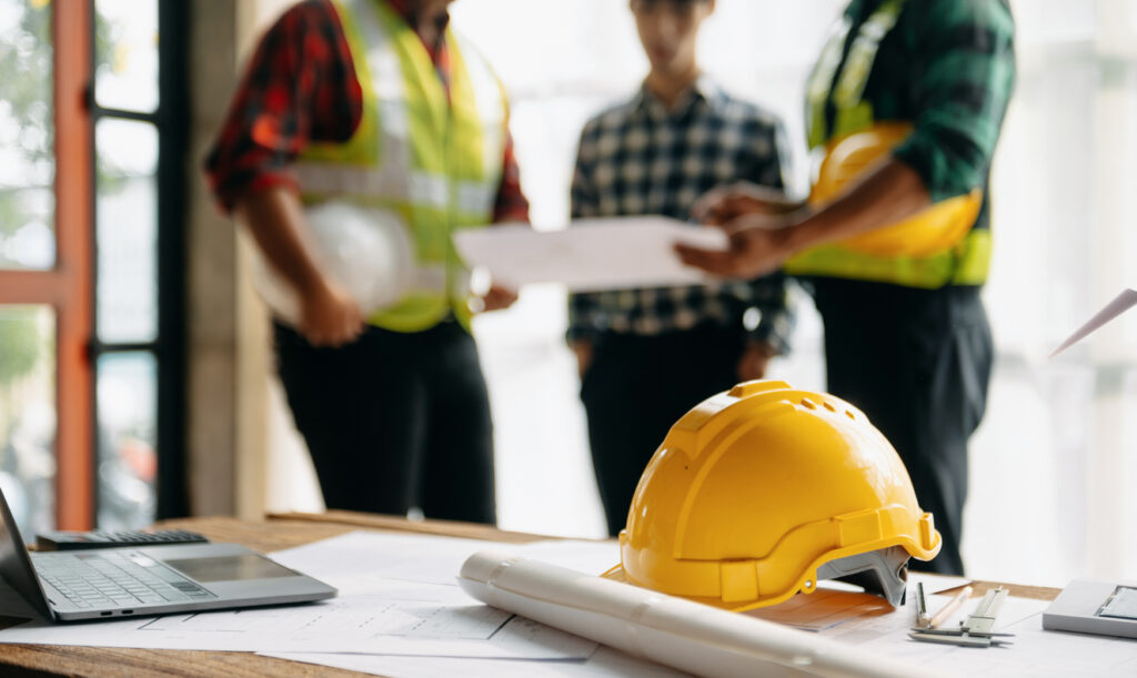 The team from general contractor Central Illinois Construct meet to discuss a project
