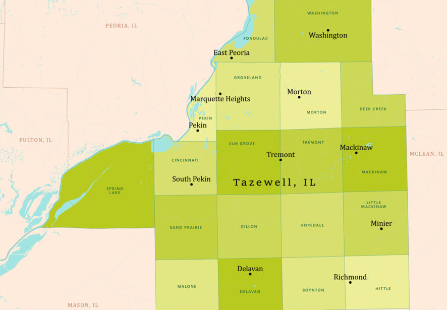 Map of Tazewell County IL and Pekin IL