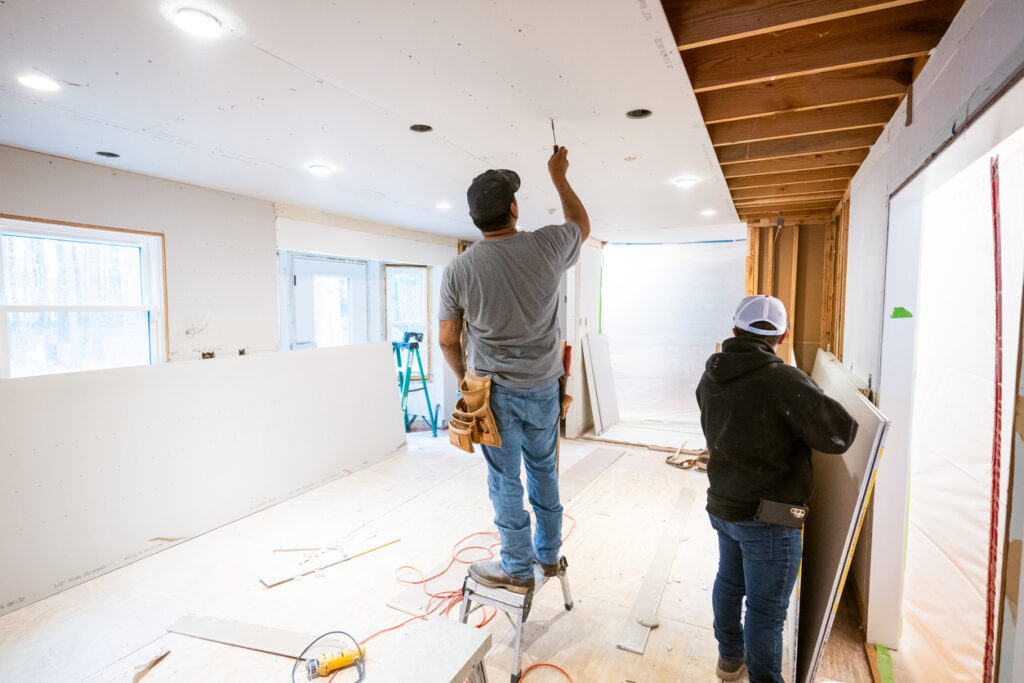 Central Illinois Construct general contractors install drywall on a project